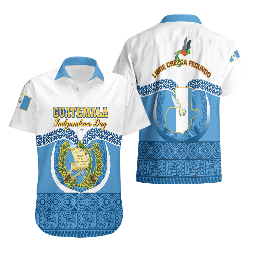 Guatemala Independence Day Hawaiian Shirt Guatemalan Coat of Arms Mix Maya Pattern - Wonder Print Shop