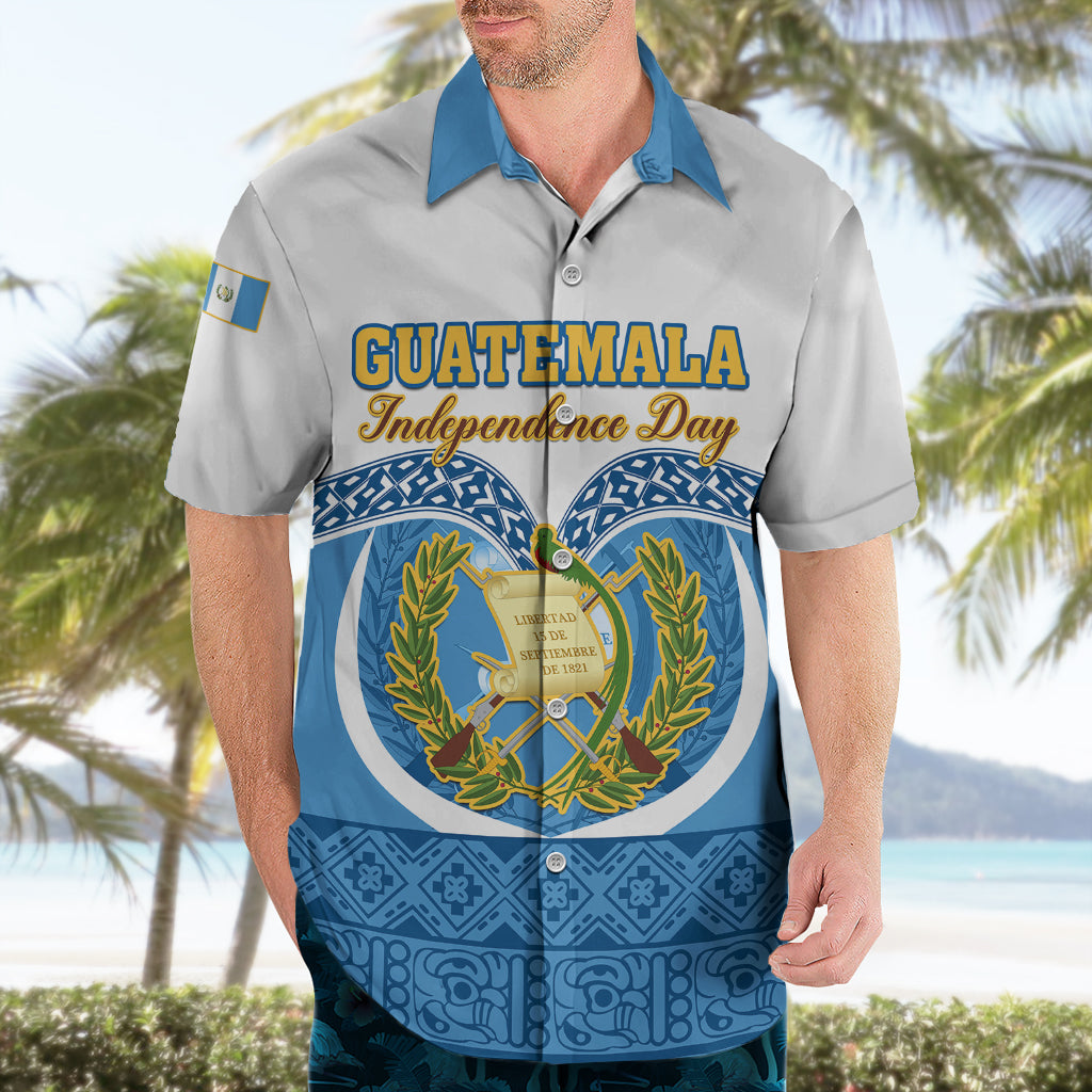 Guatemala Independence Day Hawaiian Shirt Guatemalan Coat of Arms Mix Maya Pattern - Wonder Print Shop