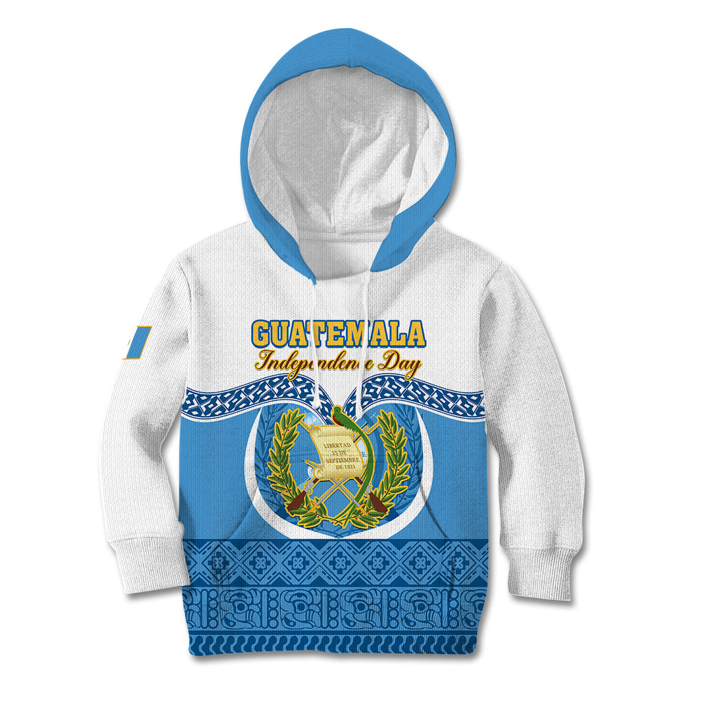 Guatemala Independence Day Kid Hoodie Guatemalan Coat of Arms Mix Maya Pattern - Wonder Print Shop