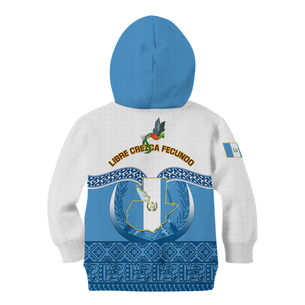 Guatemala Independence Day Kid Hoodie Guatemalan Coat of Arms Mix Maya Pattern - Wonder Print Shop