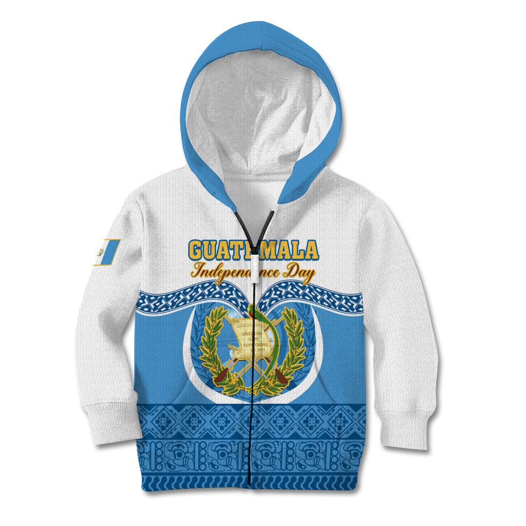 Guatemala Independence Day Kid Hoodie Guatemalan Coat of Arms Mix Maya Pattern - Wonder Print Shop