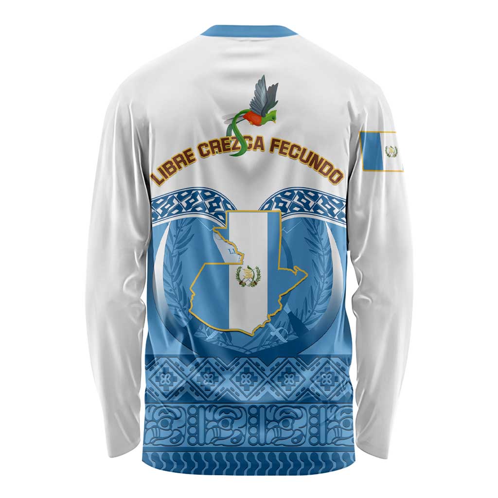 Guatemala Independence Day Long Sleeve Shirt Guatemalan Coat of Arms Mix Maya Pattern LT01