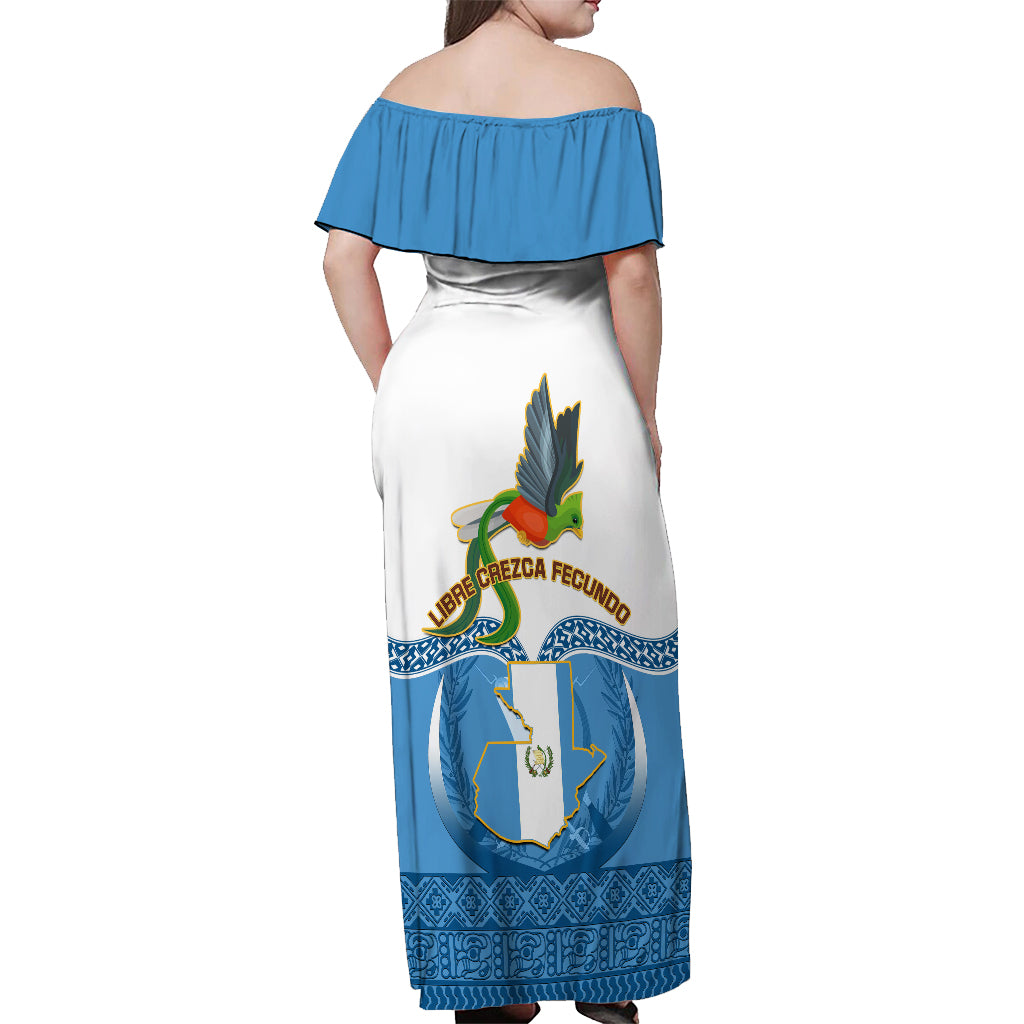 Guatemala Independence Day Off Shoulder Maxi Dress Guatemalan Coat of Arms Mix Maya Pattern - Wonder Print Shop