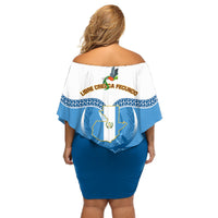 Guatemala Independence Day Off Shoulder Short Dress Guatemalan Coat of Arms Mix Maya Pattern - Wonder Print Shop