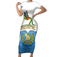 Guatemala Independence Day Short Sleeve Bodycon Dress Guatemalan Coat of Arms Mix Maya Pattern - Wonder Print Shop