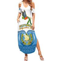 Guatemala Independence Day Summer Maxi Dress Guatemalan Coat of Arms Mix Maya Pattern - Wonder Print Shop