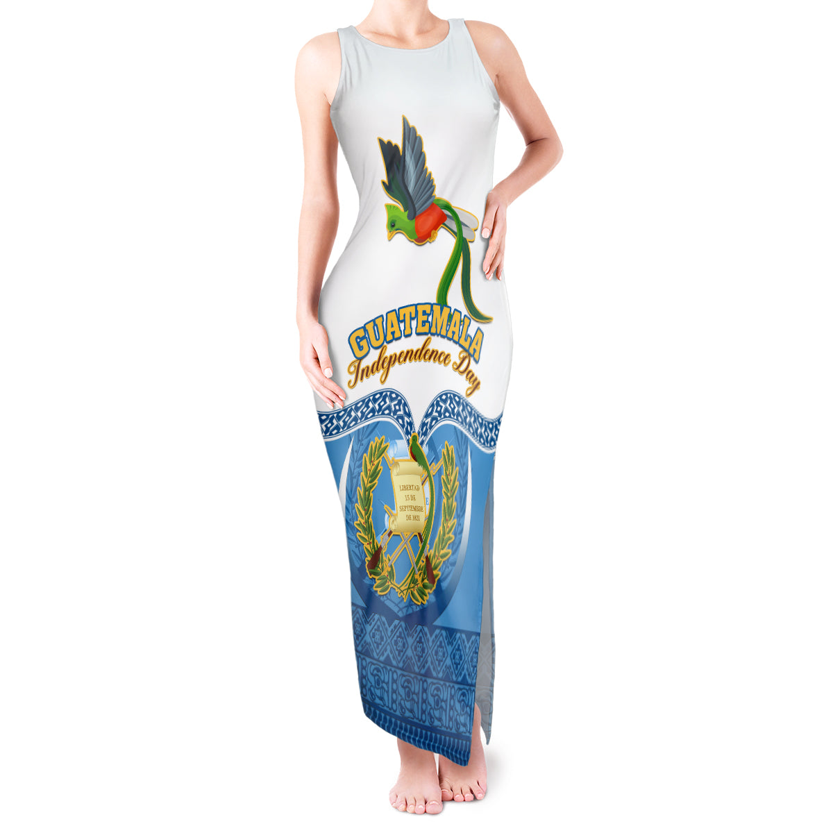 Guatemala Independence Day Tank Maxi Dress Guatemalan Coat of Arms Mix Maya Pattern - Wonder Print Shop
