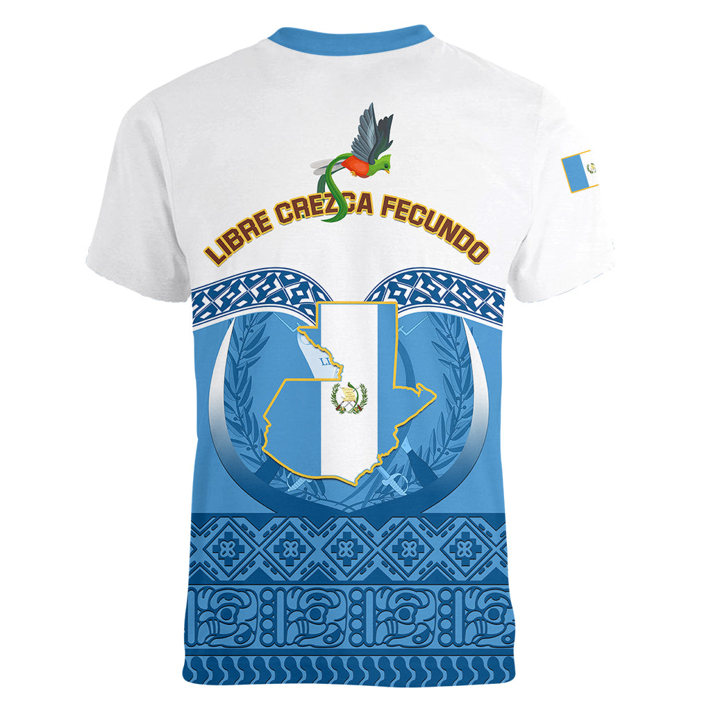 Guatemala Independence Day Women V Neck T Shirt Guatemalan Coat of Arms Mix Maya Pattern - Wonder Print Shop