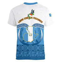 Guatemala Independence Day Women V Neck T Shirt Guatemalan Coat of Arms Mix Maya Pattern - Wonder Print Shop