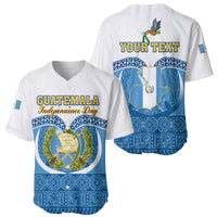 Personalised Guatemala Independence Day Baseball Jersey Guatemalan Coat of Arms Mix Maya Pattern - Wonder Print Shop