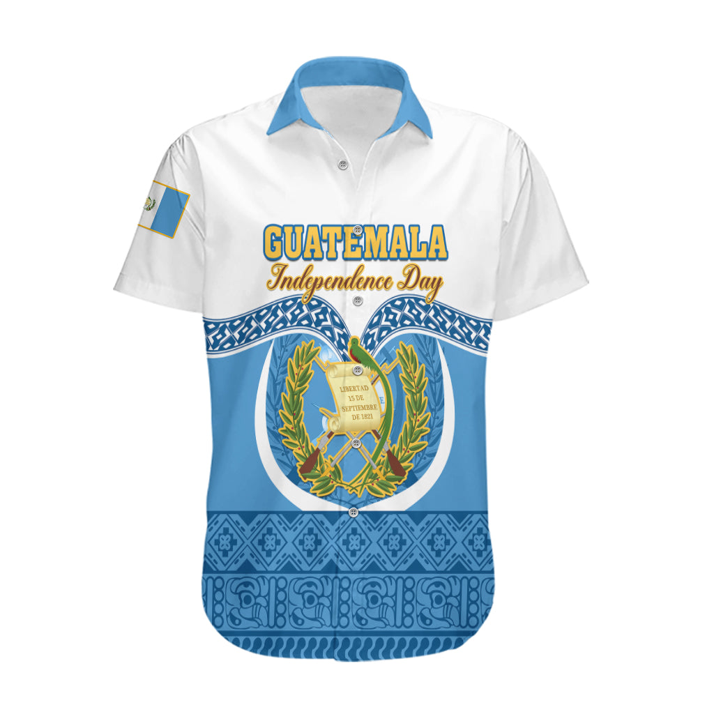 Personalised Guatemala Independence Day Hawaiian Shirt Guatemalan Coat of Arms Mix Maya Pattern - Wonder Print Shop