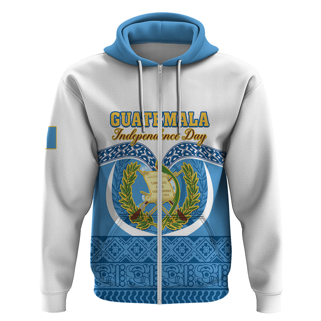 Personalised Guatemala Independence Day Hoodie Guatemalan Coat of Arms Mix Maya Pattern - Wonder Print Shop