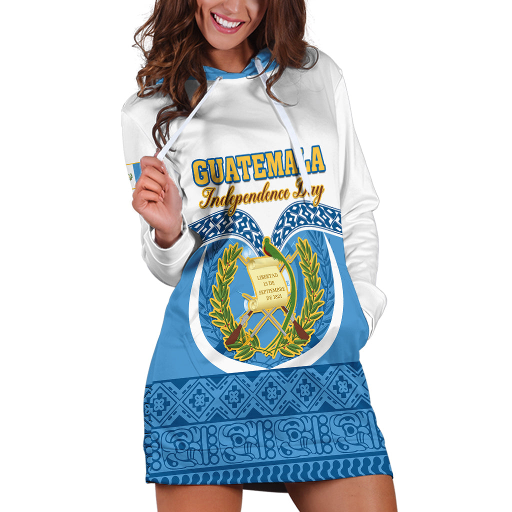 Personalised Guatemala Independence Day Hoodie Dress Guatemalan Coat of Arms Mix Maya Pattern - Wonder Print Shop