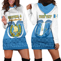 Personalised Guatemala Independence Day Hoodie Dress Guatemalan Coat of Arms Mix Maya Pattern - Wonder Print Shop