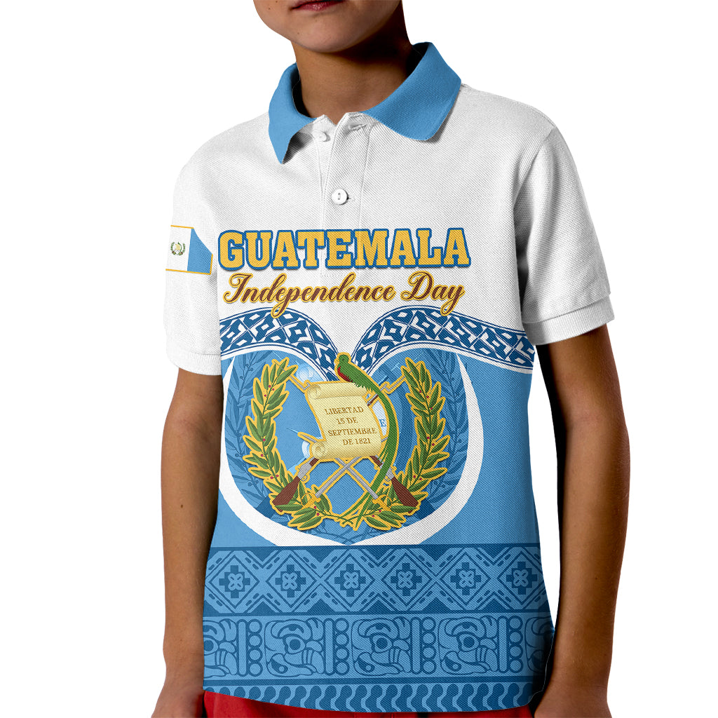 Personalised Guatemala Independence Day Kid Polo Shirt Guatemalan Coat of Arms Mix Maya Pattern - Wonder Print Shop