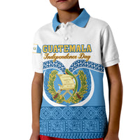 Personalised Guatemala Independence Day Kid Polo Shirt Guatemalan Coat of Arms Mix Maya Pattern - Wonder Print Shop
