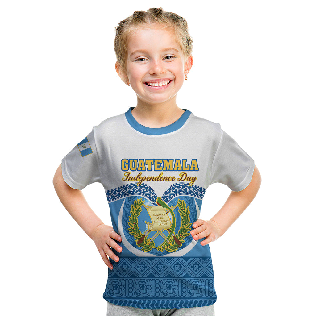Personalised Guatemala Independence Day Kid T Shirt Guatemalan Coat of Arms Mix Maya Pattern - Wonder Print Shop