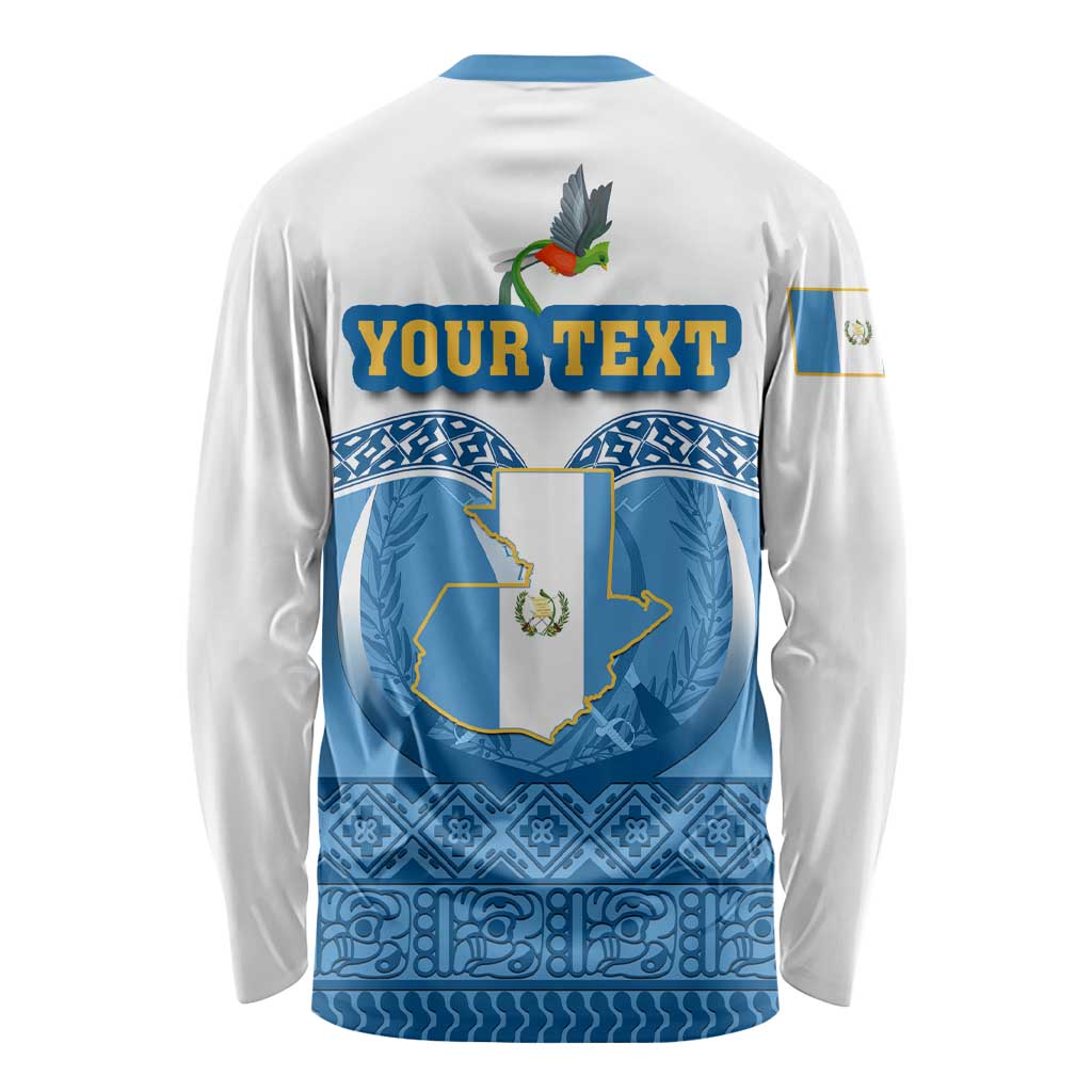 Personalised Guatemala Independence Day Long Sleeve Shirt Guatemalan Coat of Arms Mix Maya Pattern LT01