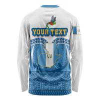 Personalised Guatemala Independence Day Long Sleeve Shirt Guatemalan Coat of Arms Mix Maya Pattern LT01