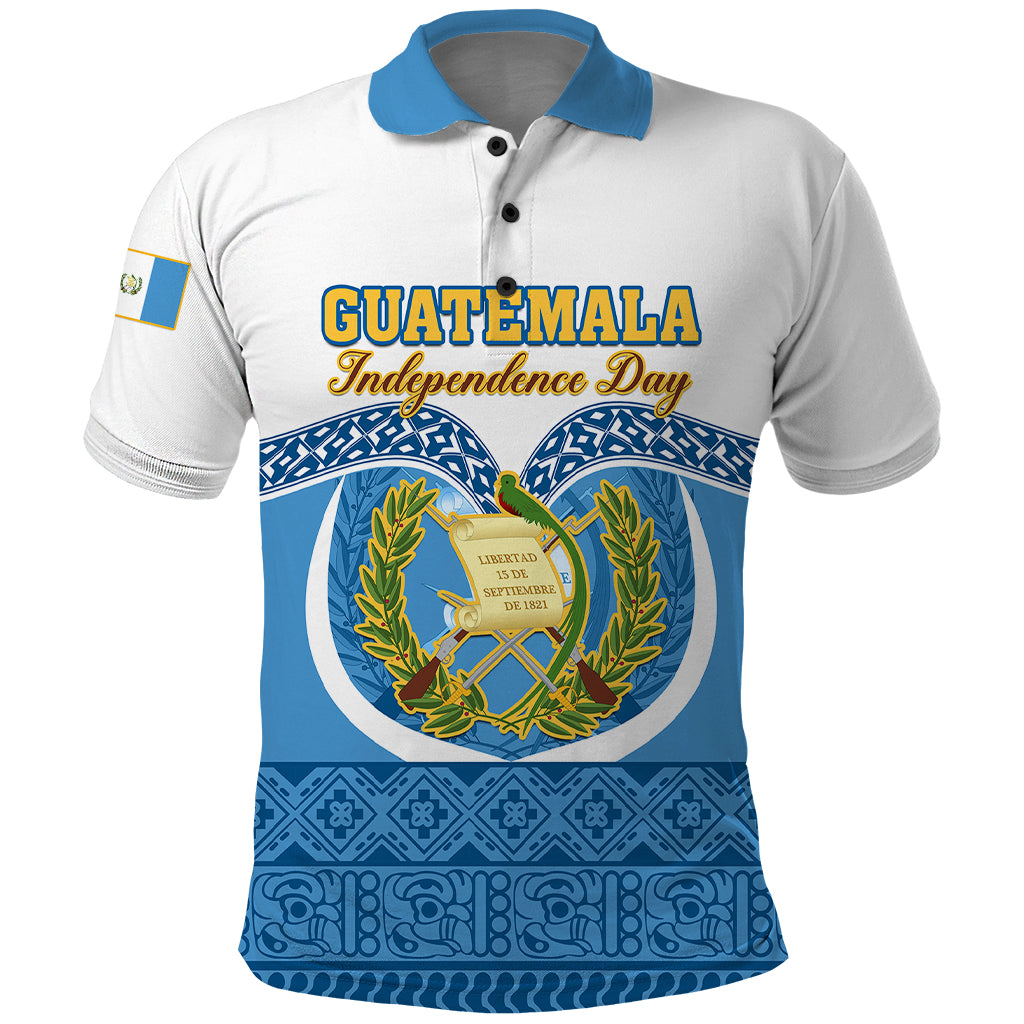 Personalised Guatemala Independence Day Polo Shirt Guatemalan Coat of Arms Mix Maya Pattern - Wonder Print Shop