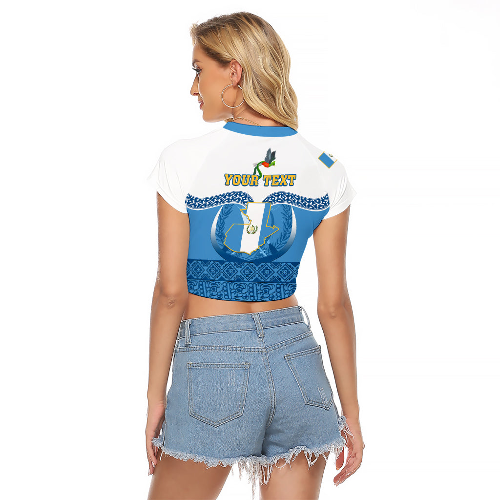 Personalised Guatemala Independence Day Raglan Cropped T Shirt Guatemalan Coat of Arms Mix Maya Pattern - Wonder Print Shop