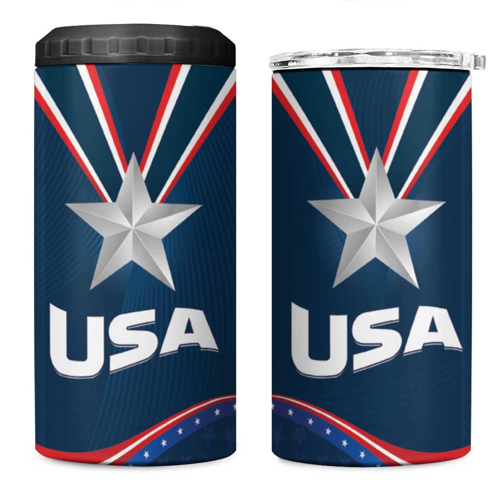 USA Star Medal 4 in 1 Can Cooler Tumbler United States of America Champion - Wonder Print Shop