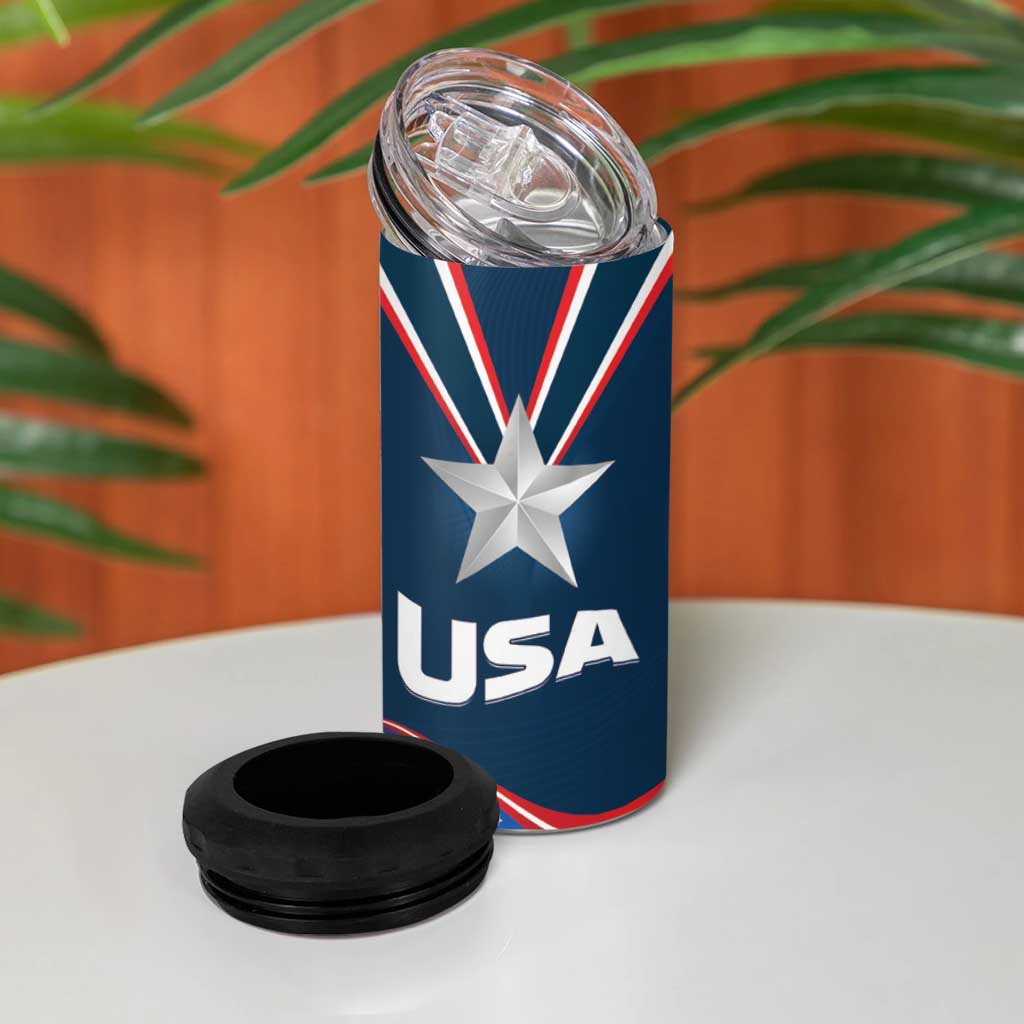 USA Star Medal 4 in 1 Can Cooler Tumbler United States of America Champion - Wonder Print Shop