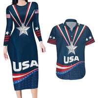 Custom USA Star Medal Couples Matching Long Sleeve Bodycon Dress and Hawaiian Shirt United States of America Champion - Wonder Print Shop