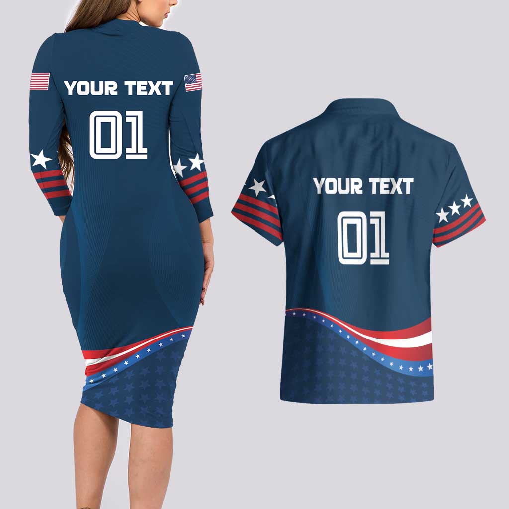 Custom USA Star Medal Couples Matching Long Sleeve Bodycon Dress and Hawaiian Shirt United States of America Champion - Wonder Print Shop