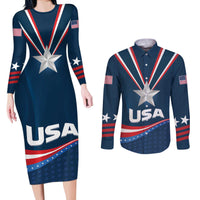 Custom USA Star Medal Couples Matching Long Sleeve Bodycon Dress and Long Sleeve Button Shirt United States of America Champion - Wonder Print Shop