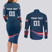 Custom USA Star Medal Couples Matching Long Sleeve Bodycon Dress and Long Sleeve Button Shirt United States of America Champion - Wonder Print Shop