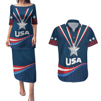 Custom USA Star Medal Couples Matching Puletasi and Hawaiian Shirt United States of America Champion - Wonder Print Shop