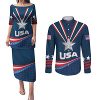 Custom USA Star Medal Couples Matching Puletasi and Long Sleeve Button Shirt United States of America Champion - Wonder Print Shop