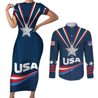Custom USA Star Medal Couples Matching Short Sleeve Bodycon Dress and Long Sleeve Button Shirt United States of America Champion - Wonder Print Shop