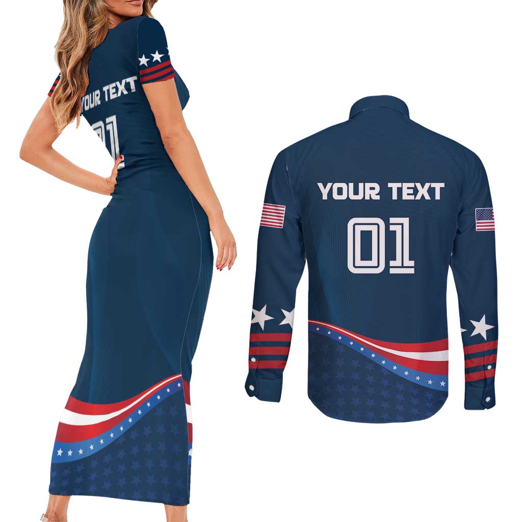 Custom USA Star Medal Couples Matching Short Sleeve Bodycon Dress and Long Sleeve Button Shirt United States of America Champion - Wonder Print Shop