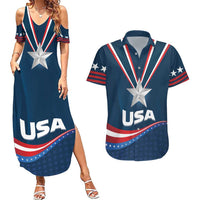 Custom USA Star Medal Couples Matching Summer Maxi Dress and Hawaiian Shirt United States of America Champion - Wonder Print Shop