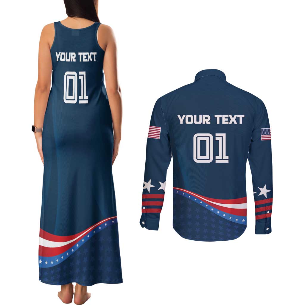 Custom USA Star Medal Couples Matching Tank Maxi Dress and Long Sleeve Button Shirt United States of America Champion - Wonder Print Shop