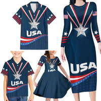 Custom USA Star Medal Family Matching Long Sleeve Bodycon Dress and Hawaiian Shirt United States of America Champion - Wonder Print Shop