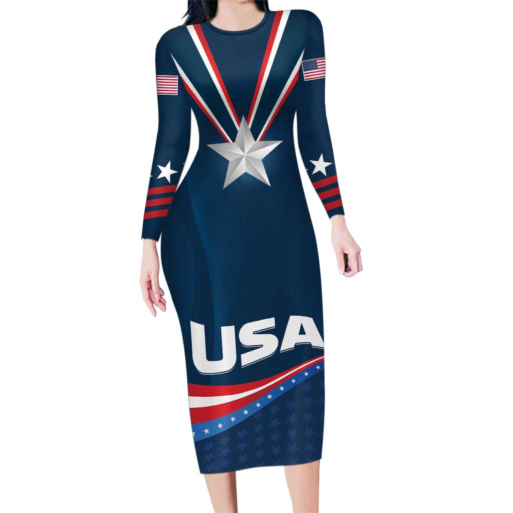 Custom USA Star Medal Family Matching Long Sleeve Bodycon Dress and Hawaiian Shirt United States of America Champion - Wonder Print Shop
