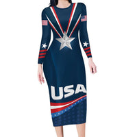 Custom USA Star Medal Family Matching Long Sleeve Bodycon Dress and Hawaiian Shirt United States of America Champion - Wonder Print Shop