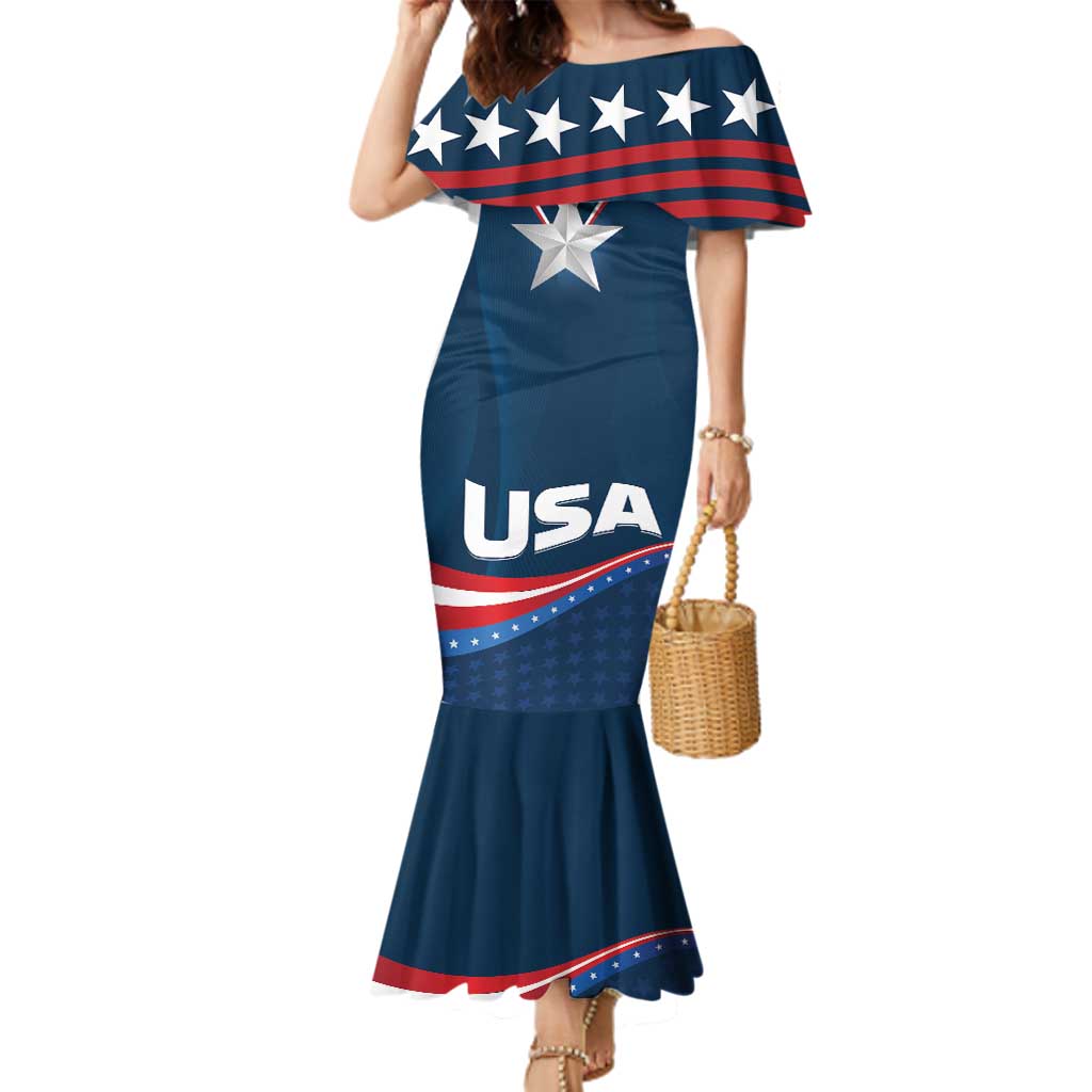 Custom USA Star Medal Family Matching Mermaid Dress and Hawaiian Shirt United States of America Champion - Wonder Print Shop