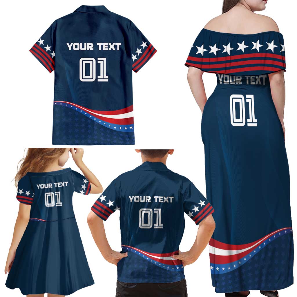 Custom USA Star Medal Family Matching Off Shoulder Maxi Dress and Hawaiian Shirt United States of America Champion - Wonder Print Shop
