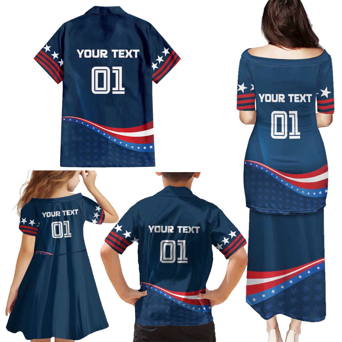 Custom USA Star Medal Family Matching Puletasi and Hawaiian Shirt United States of America Champion - Wonder Print Shop