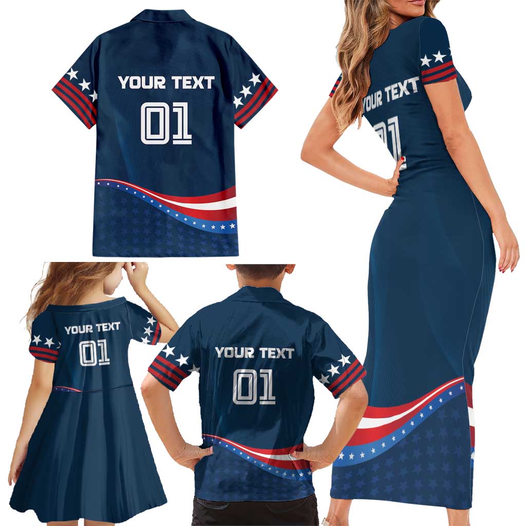 Custom USA Star Medal Family Matching Short Sleeve Bodycon Dress and Hawaiian Shirt Team USA Champion - Wonder Print Shop