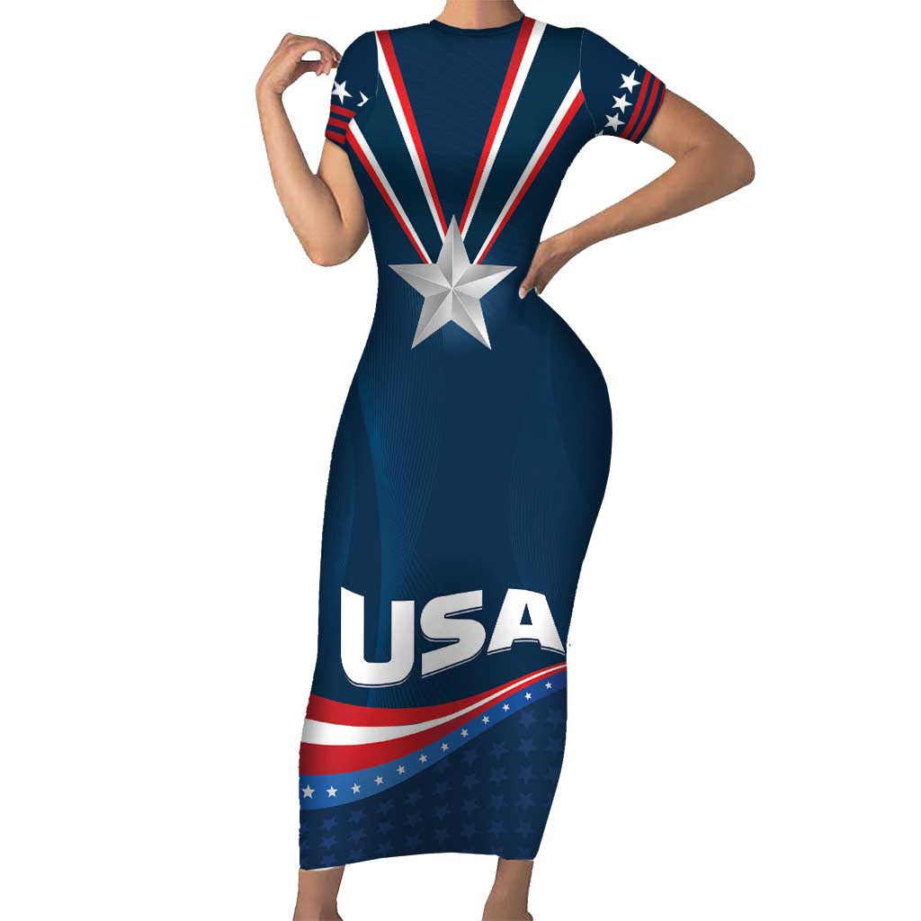 Custom USA Star Medal Family Matching Short Sleeve Bodycon Dress and Hawaiian Shirt Team USA Champion - Wonder Print Shop