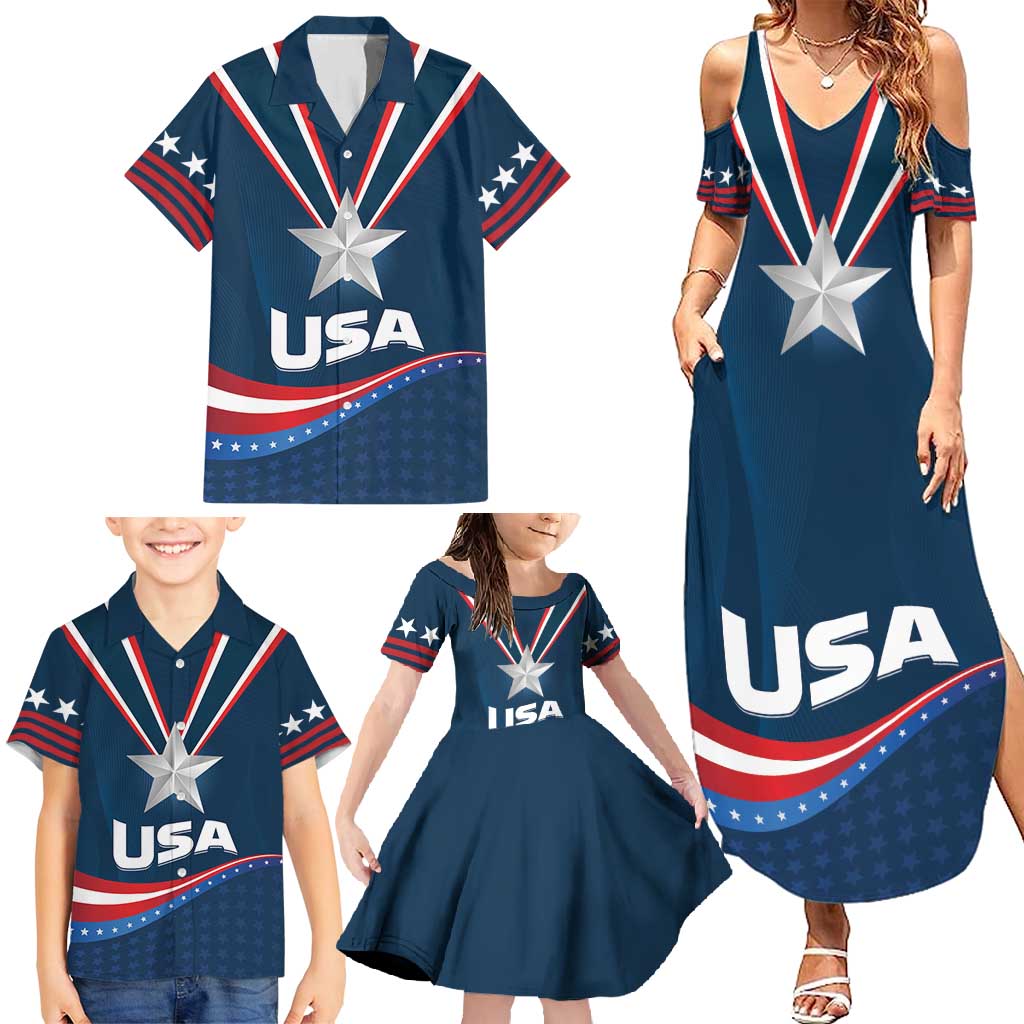 Custom USA Star Medal Family Matching Summer Maxi Dress and Hawaiian Shirt United States of America Champion - Wonder Print Shop
