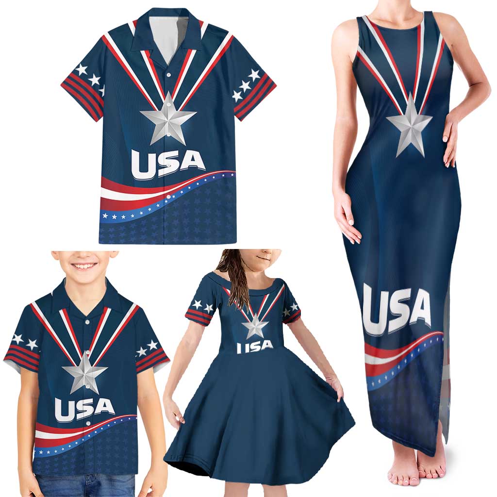 Custom USA Star Medal Family Matching Tank Maxi Dress and Hawaiian Shirt United States of America Champion - Wonder Print Shop