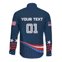 Custom USA Star Medal Long Sleeve Button Shirt United States of America Champion - Wonder Print Shop