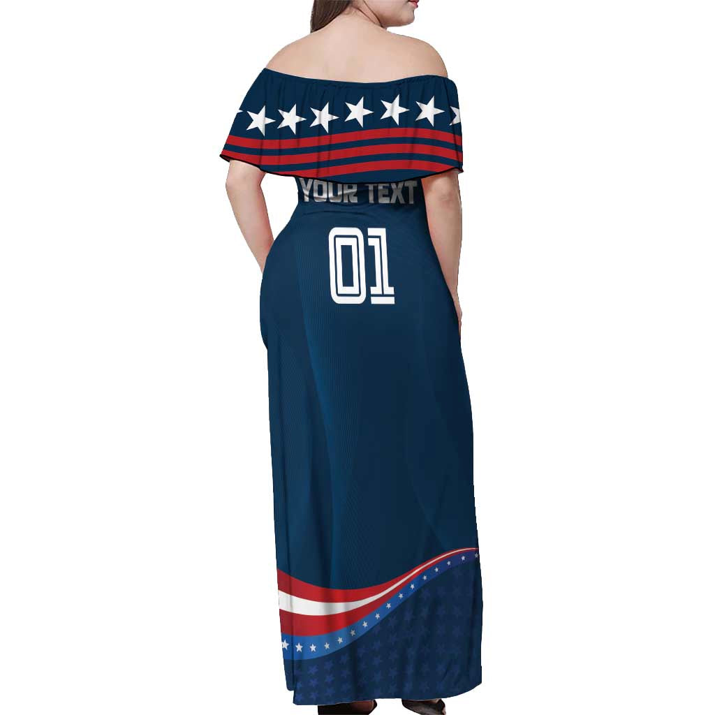 Custom USA Star Medal Off Shoulder Maxi Dress United States of America Champion - Wonder Print Shop