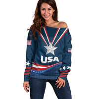 Custom USA Star Medal Off Shoulder Sweater United States of America Champion - Wonder Print Shop
